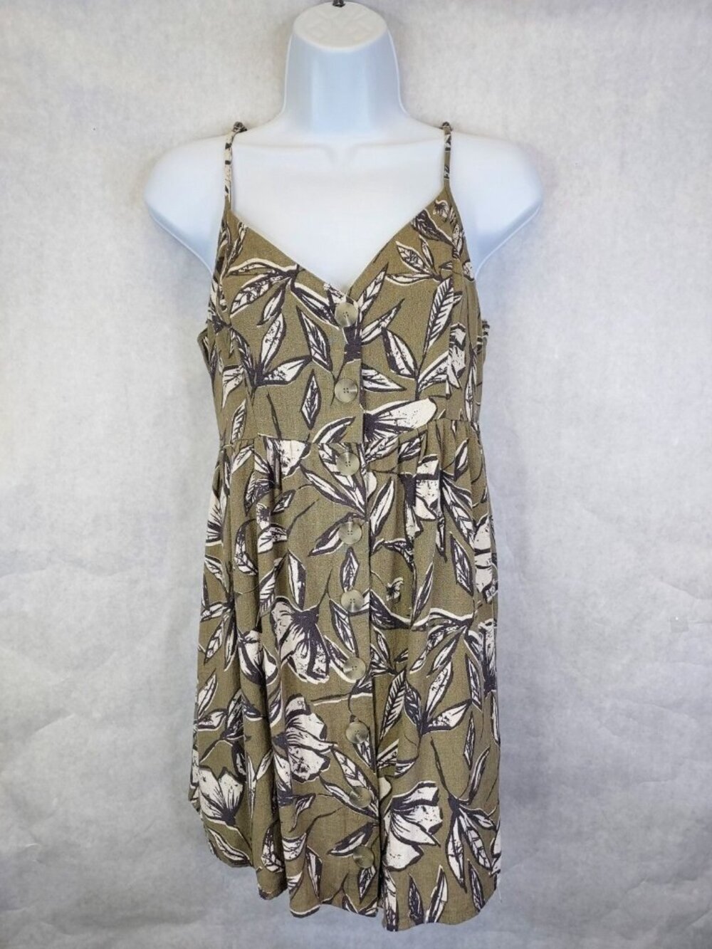Gentle Fawn Mini Dress Women's S Linen Floral Button Up Sundress Spaghetti Strap